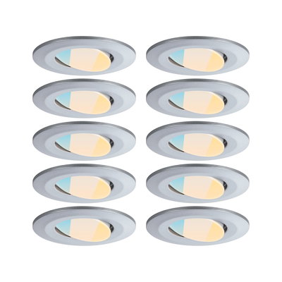 Set van tien zilverkleurige ronde LED-inbouwspots met instelbare kleurtemperatuur voor woningverlichting