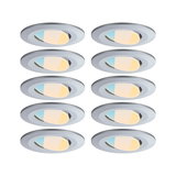Lot de dix spots encastrés LED ronds argentés avec température de couleur réglable pour éclairage intérieur