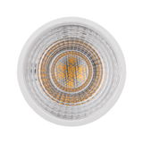 Round LED spotlight with clear glass and white trim, warm white light bulb for indoor use