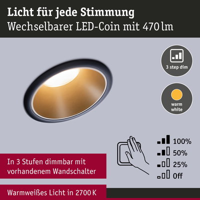 Dimmbarer LED-Einbaustrahler mit warmweißem Licht 2700K und 470 Lumen für stimmungsvolle Beleuchtung