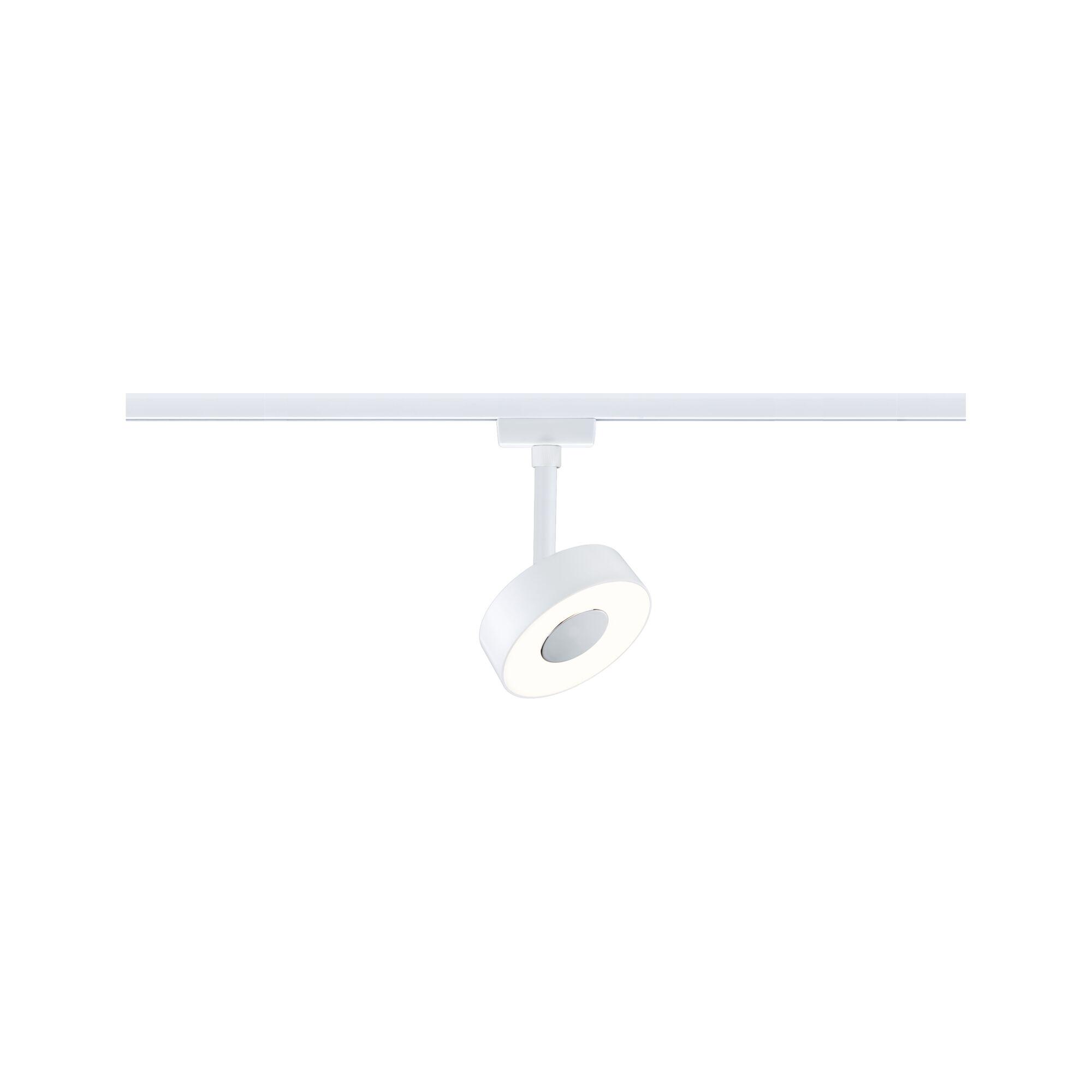 Modern white metal LED spotlight on track system for flexible room lighting