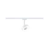 Modern white metal LED spotlight on track system for flexible room lighting