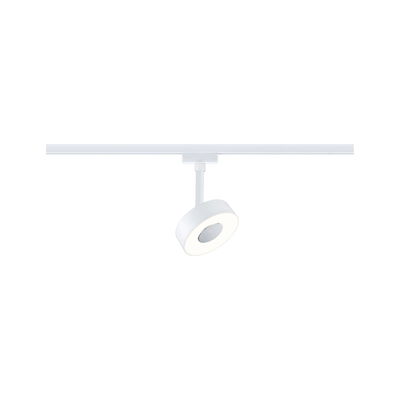 Moderner weißer LED-Spot an Schienensystem aus Metall für flexible Raumbeleuchtung