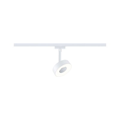 Modern white metal LED spotlight on track system for flexible room lighting