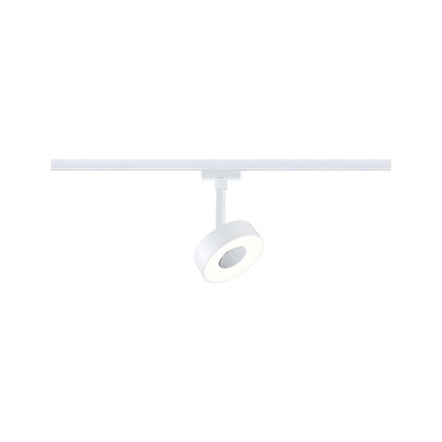 Moderner weißer LED-Spot aus Metall an Schienensystem für flexible Raumbeleuchtung