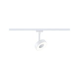 Moderner weißer LED-Spot an Schienensystem aus Metall für flexible Raumbeleuchtung