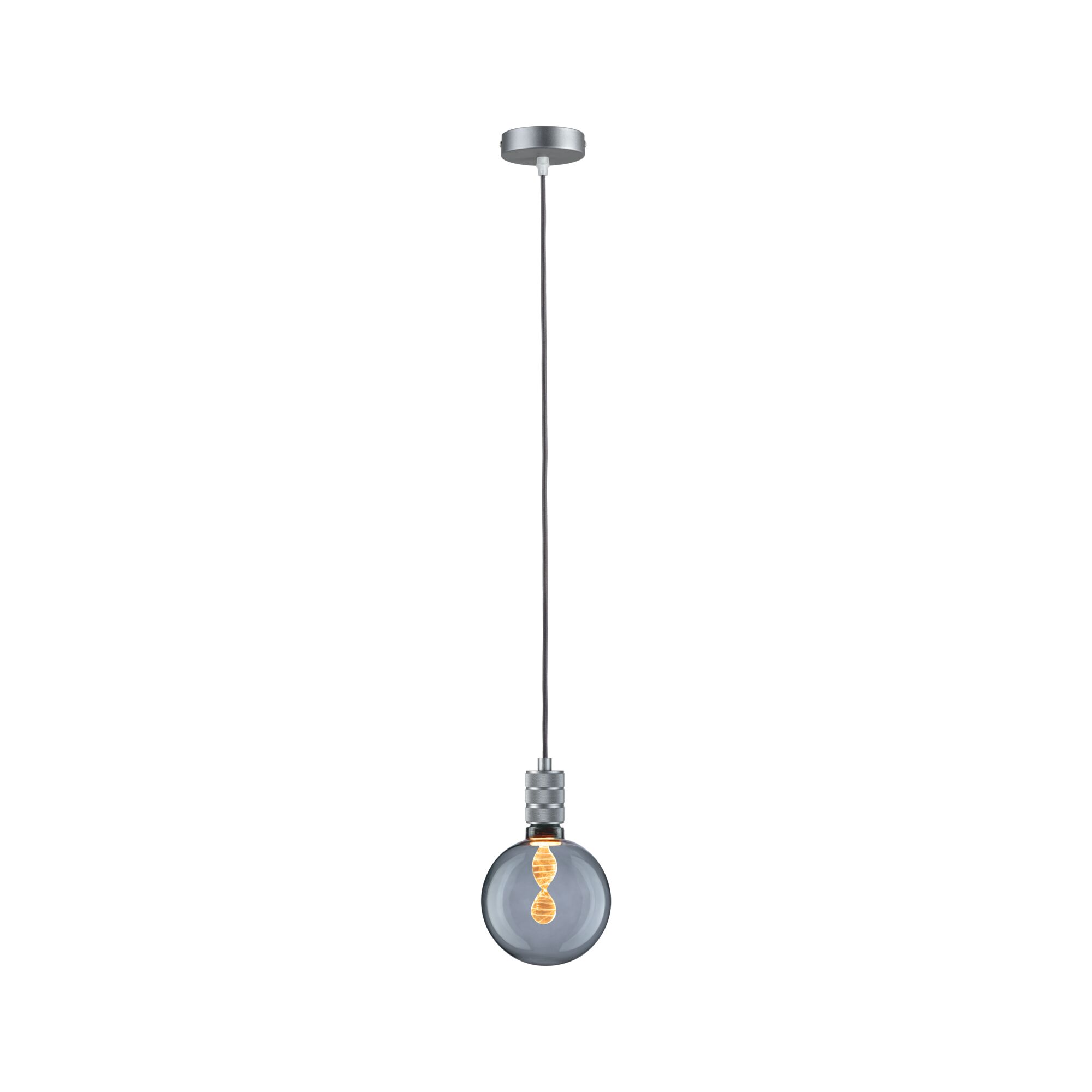 Suspension moderne avec corps en verre fumé et ampoule LED visible pour éclairage intérieur
