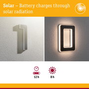 Solar-powered wall light with black frame and LED illumination for energy-saving outdoor lighting