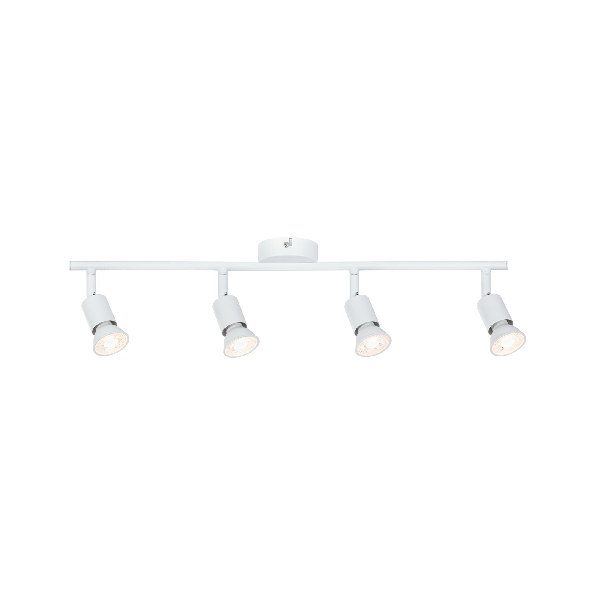 Vierflammige weiße LED-Deckenleuchte aus Metall für moderne Raumbeleuchtung.