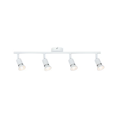 Four-light white metal LED ceiling lamp for modern room lighting solutions.