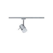 Spot LED moderne en métal argenté avec diffuseur blanc sur rail pour éclairage d'accentuation intérieur