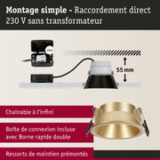Spot encastré doré avec profondeur d'installation de 55 mm et raccordement direct 230 V sans transformateur