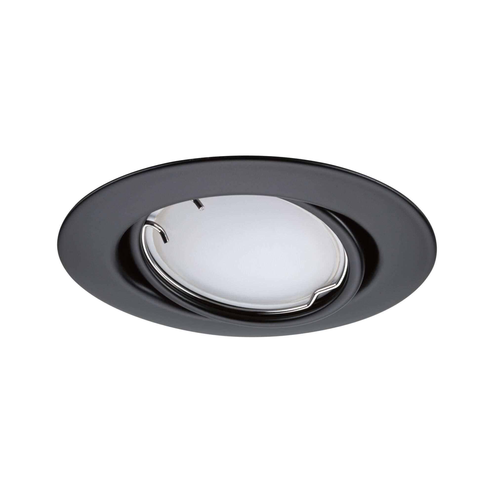 Schwarzer Einbaustrahler aus Metall mit weißem Diffusor, ideal für moderne LED-Deckenbeleuchtung