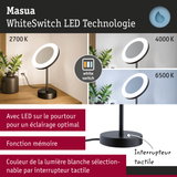 Lampe de bureau LED Masua noire avec technologie WhiteSwitch affichant 2700K, 4000K et 6500K pour éclairage blanc