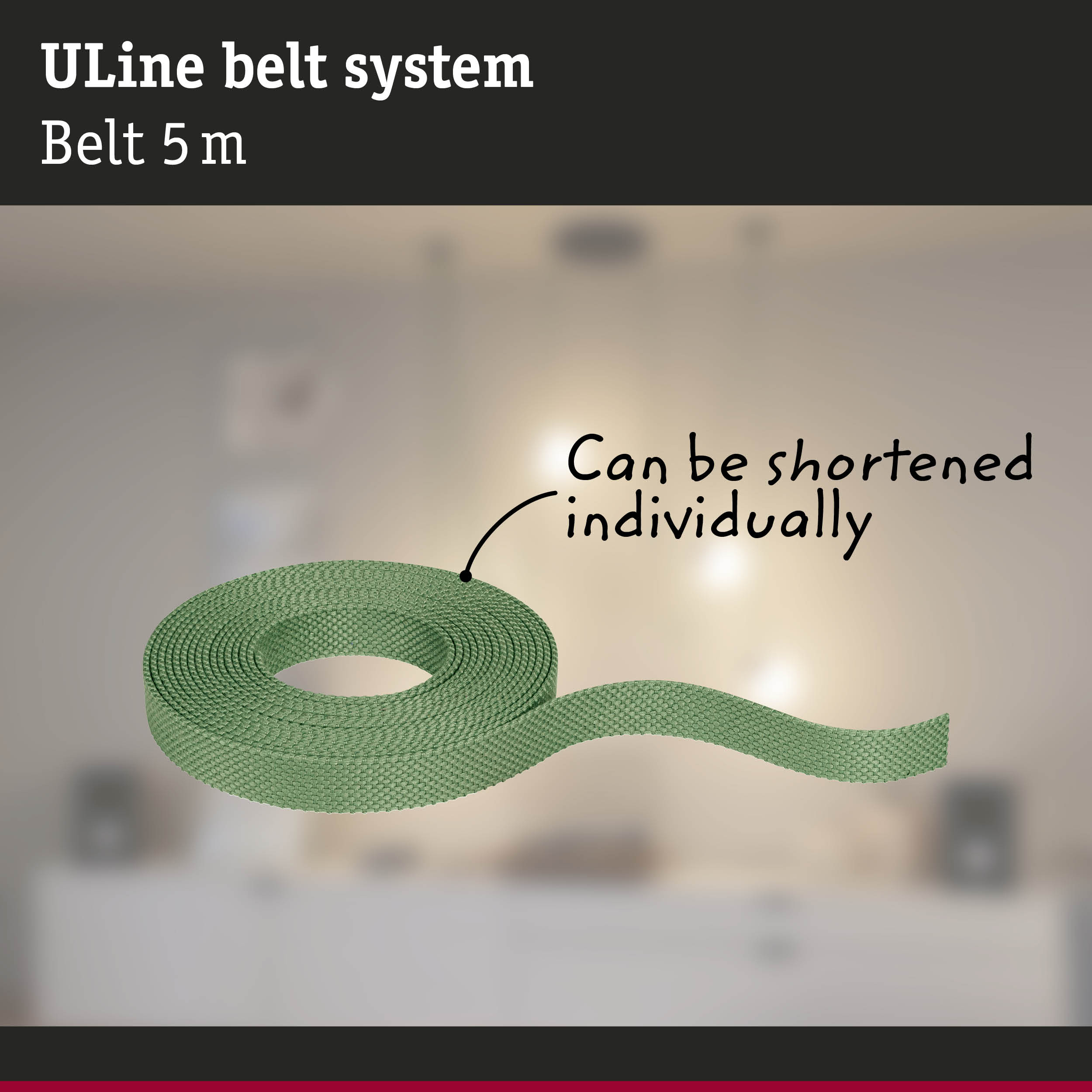 Green ULine belt system 5 m long, can be shortened individually, durable material for flexible fixing