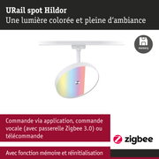 URail spot Hildor rail blanche avec éclairage LED coloré et commande Zigbee