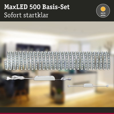 MaxLED 500 Basis-Set mit warmweißen LED-Lichtstreifen und Netzteil für einfache Installation
