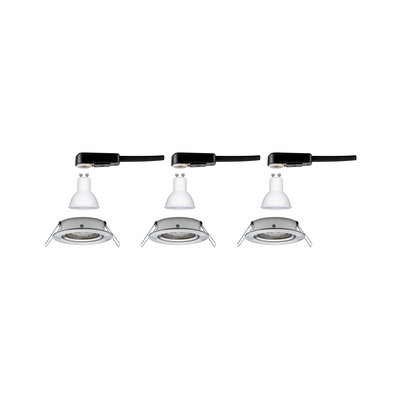 Trois ampoules LED GU10 blanches avec connecteurs noirs et cadres de montage pour spots LED.
