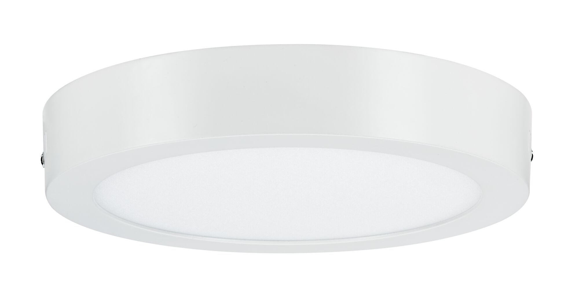 Round white metal LED ceiling light with diffused cover for modern room lighting