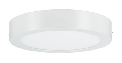 Round white metal LED ceiling light with diffused cover for modern room lighting