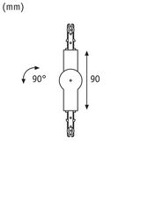 Technische tekening van een 90 mm onderdeel met 90 graden draaibaar voor verlichtingssystemen