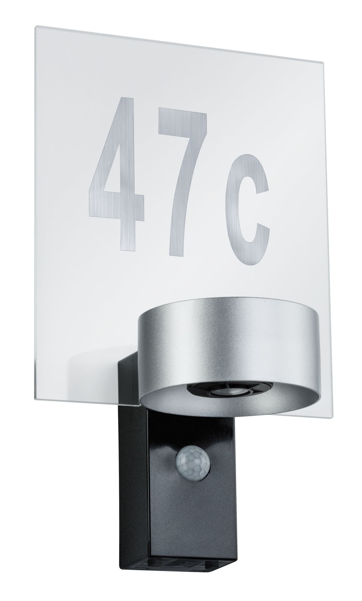 House wall luminaire Cone IP44 3,000 K 8 W Silver/ Anthracite with motion sensor.
