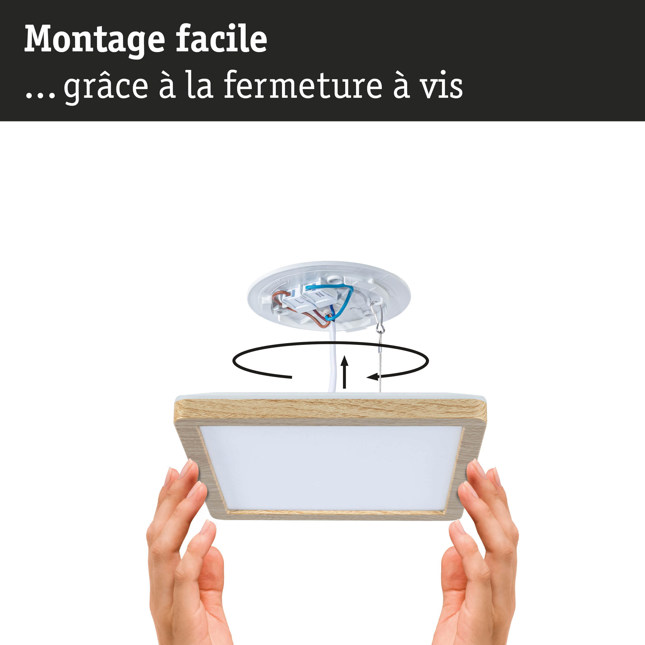 Guide de montage pour luminaire de plafond avec cadre en bois et fixation à vis pour installation facile