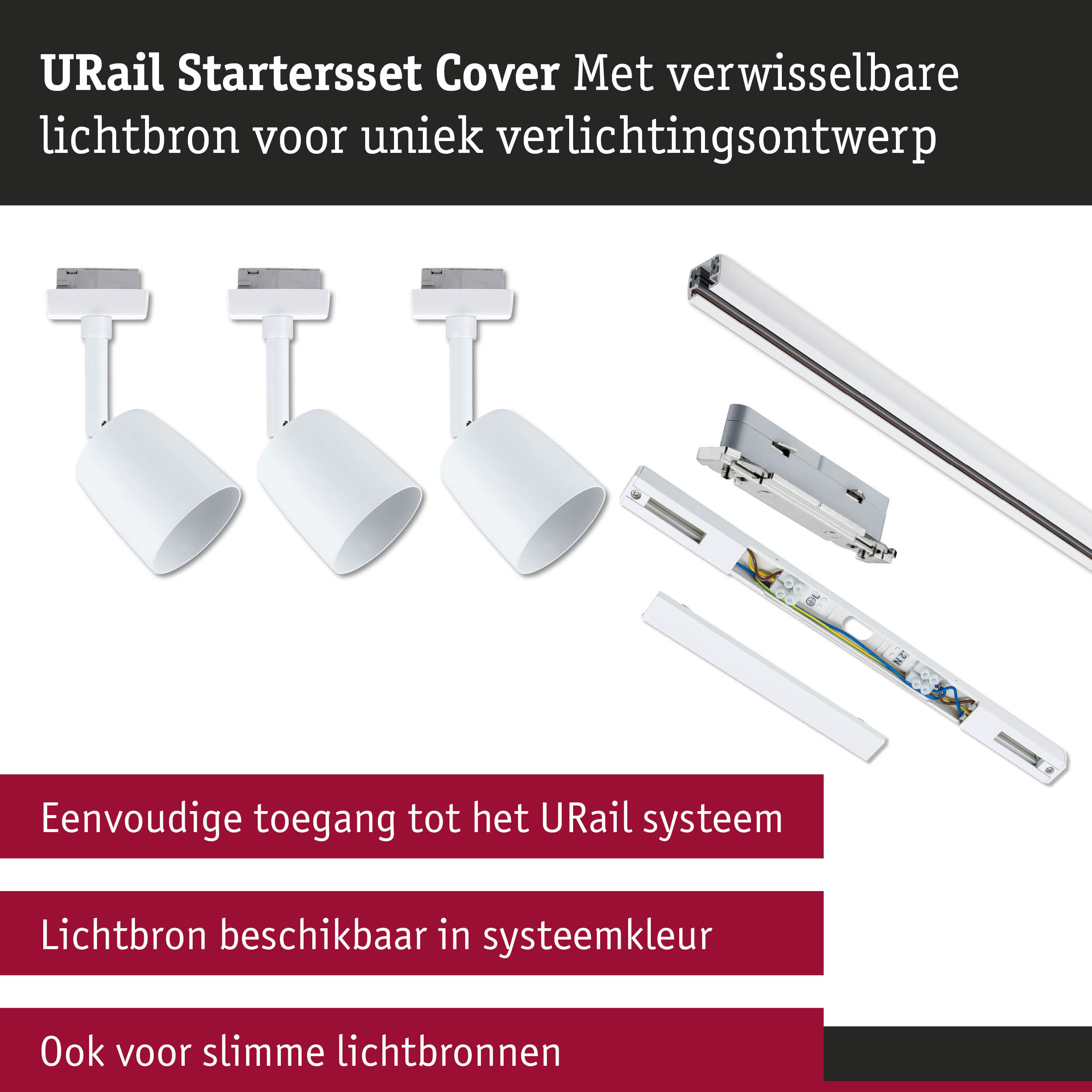 Wit URail startersset met verwisselbare lichtbronnen voor uniek verlichtingsontwerp