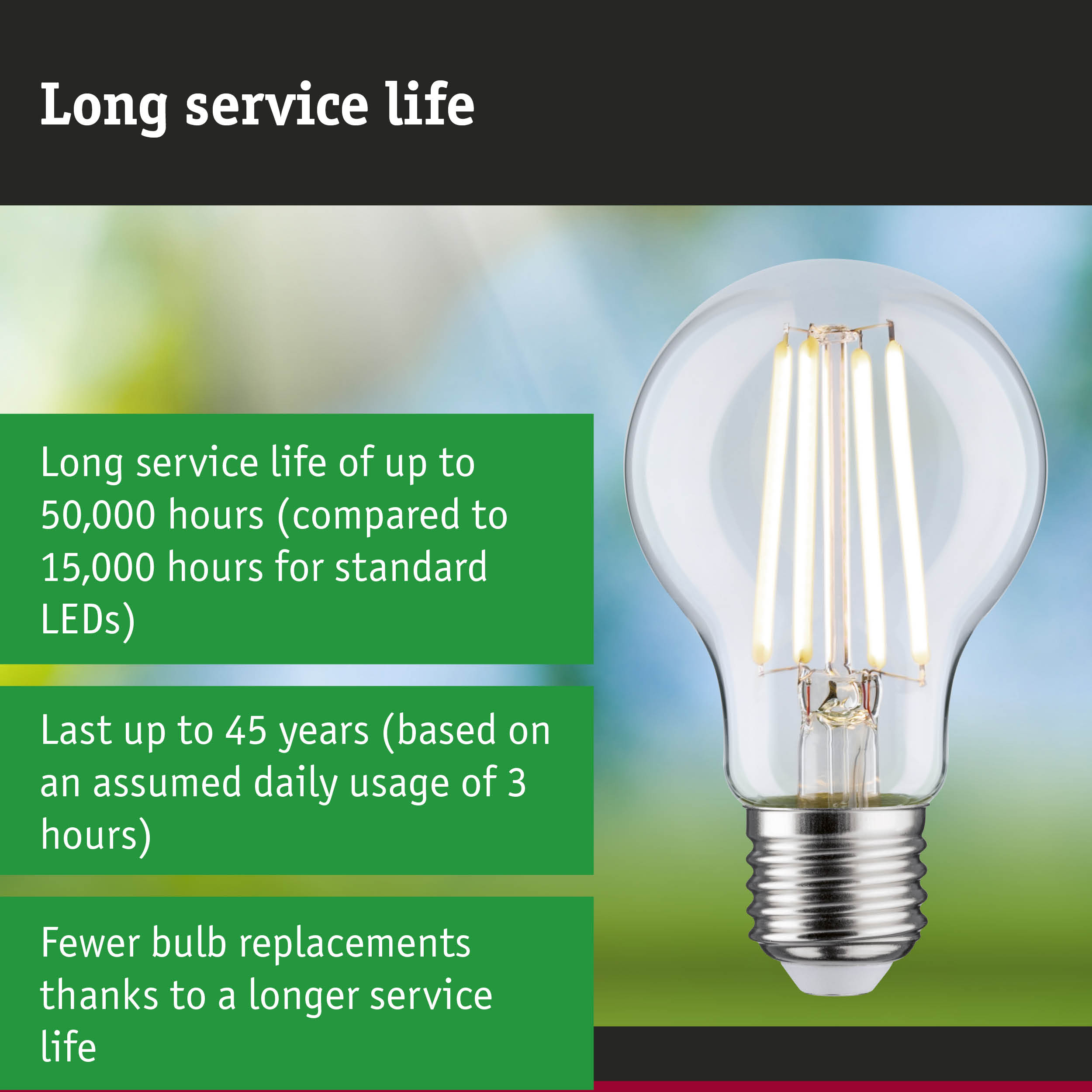 LED light bulb with 3.5 times longer service life than conventional lamps, energy-saving lighting solution