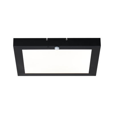 Black square LED ceiling panel with motion sensor for modern indoor lighting