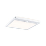 White square LED ceiling light with motion sensor and plastic frame for indoor use