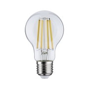 Klassische LED-Glühbirne mit transparentem Glas und silberner Fassung für energiesparende Beleuchtung