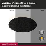 Plafonnier LED rond noir avec variation d'intensité en 3 étapes et lumière blanc chaud