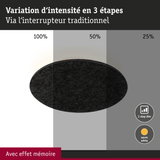 Plafonnier LED rond noir avec variation d'intensité en 3 étapes et lumière blanc chaud