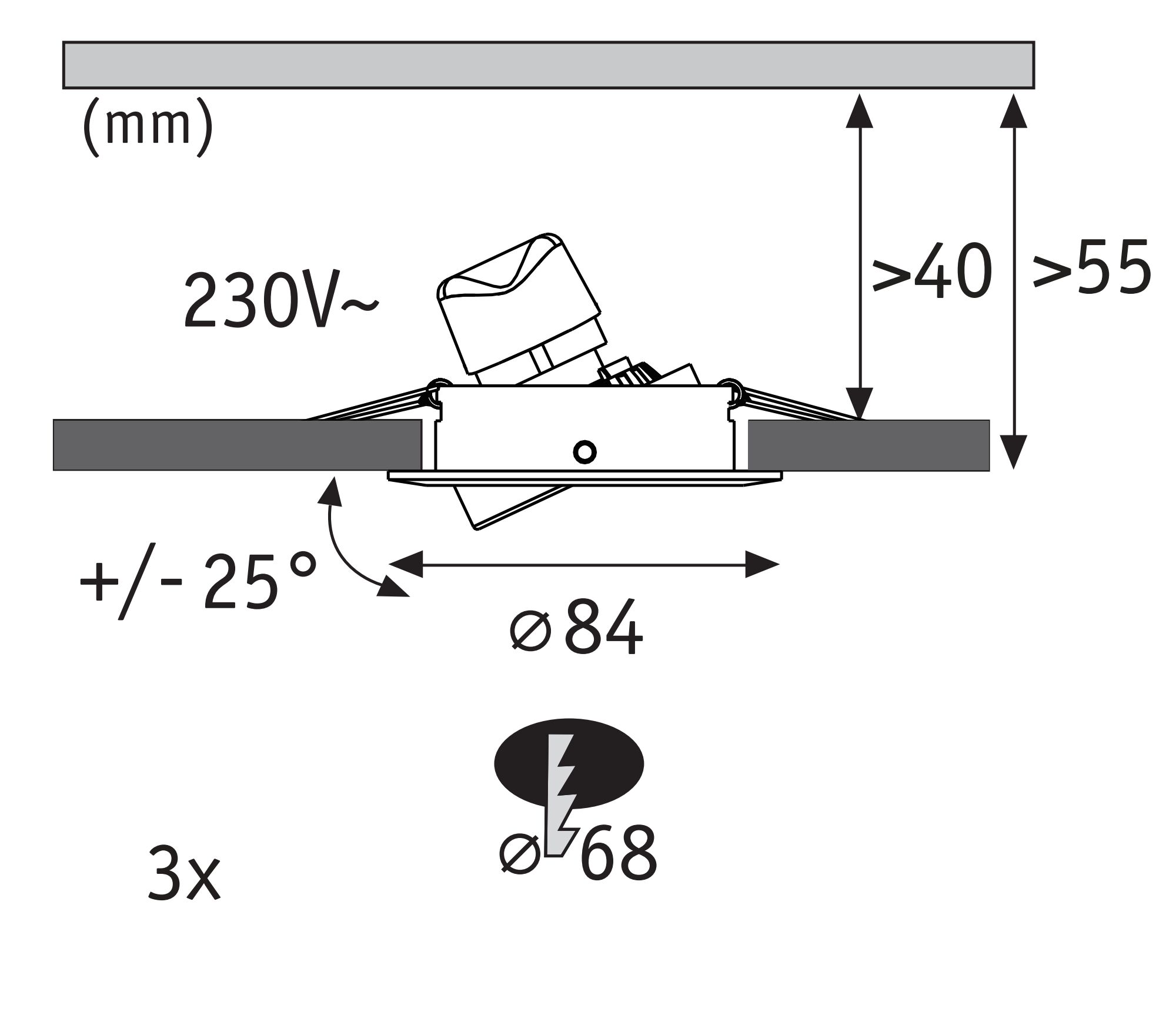 LED Einbauleuchte 3-Step-Dim Nova GU10 Flat schwenkbar 3x4,9W 3x550lm 230V dimmbar 2700K Eisen gebürstet