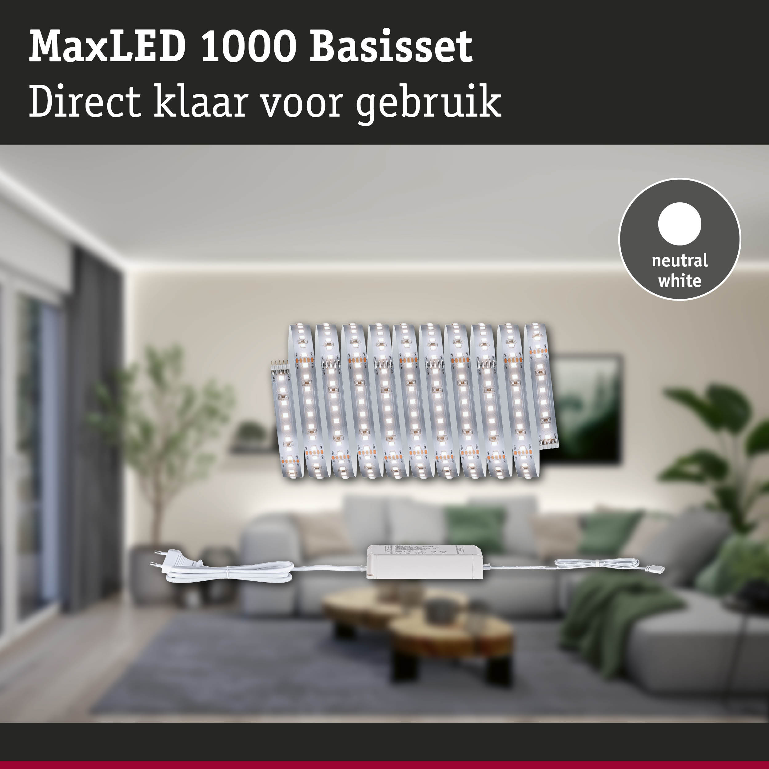 MaxLED 1000 basisset met neutraal witte LED-strips en voeding voor eenvoudige kamerverlichting