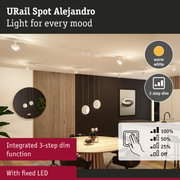 URail Spot Alejandro white LED ceiling light with integrated 3-step dim function for living spaces