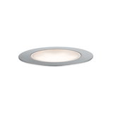 Rundes LED-Einbauleuchte mit gebürstetem Aluminiumrahmen und warmweißem Licht für moderne Innenräume
