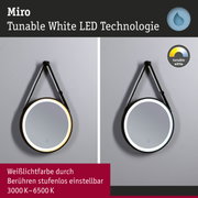 Runder Spiegel mit schwarzem Rahmen und einstellbarer tunable white LED-Beleuchtung von 3000K bis 6500K