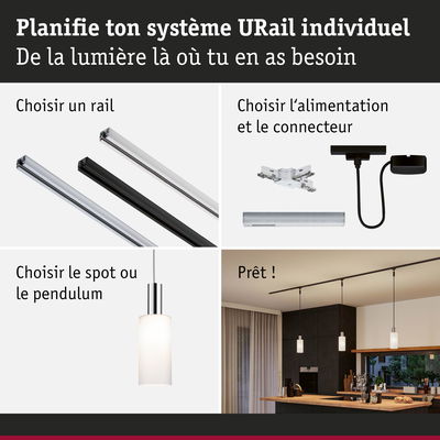 Système modulaire URail en aluminium noir et argent pour éclairage LED personnalisable.