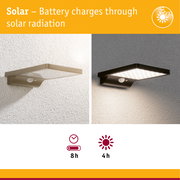 Solar-powered LED wall light in black and beige with motion sensor for energy-saving outdoor lighting