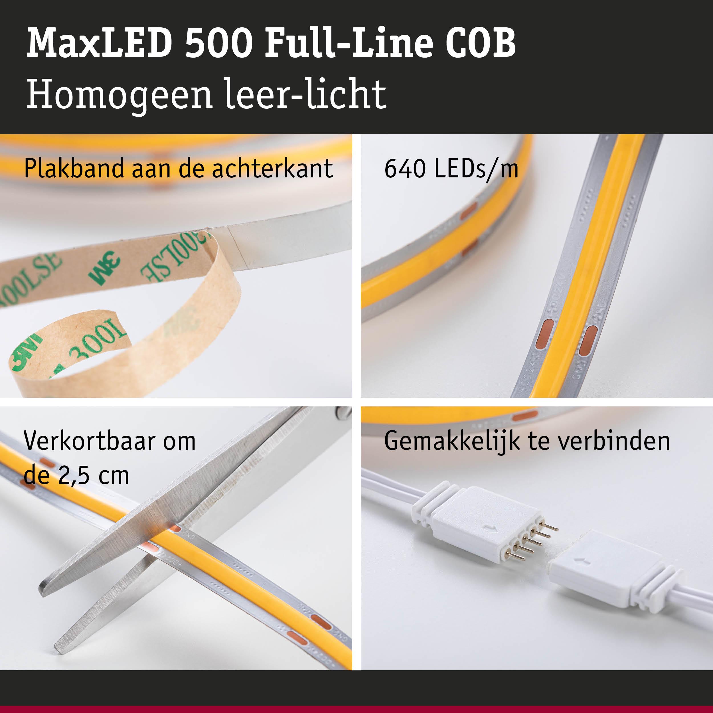 MaxLED 500 LED-strip met 640 LEDs/m, plakband, knipbaar om de 2,5 cm, eenvoudig te verbinden voor flexibele verlichting