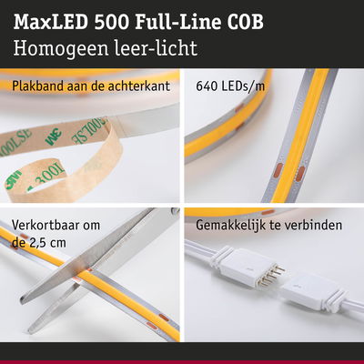 MaxLED 500 LED-strip met 640 LEDs/m, plakband, knipbaar om de 2,5 cm, eenvoudig te verbinden voor flexibele verlichting