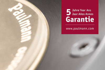 Gros plan d'un produit Paulmann avec mention de 5 ans de garantie et lien vers le site