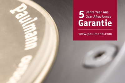 Nærbillede af Paulmann-produkt med 5 års garanti og webstedslink