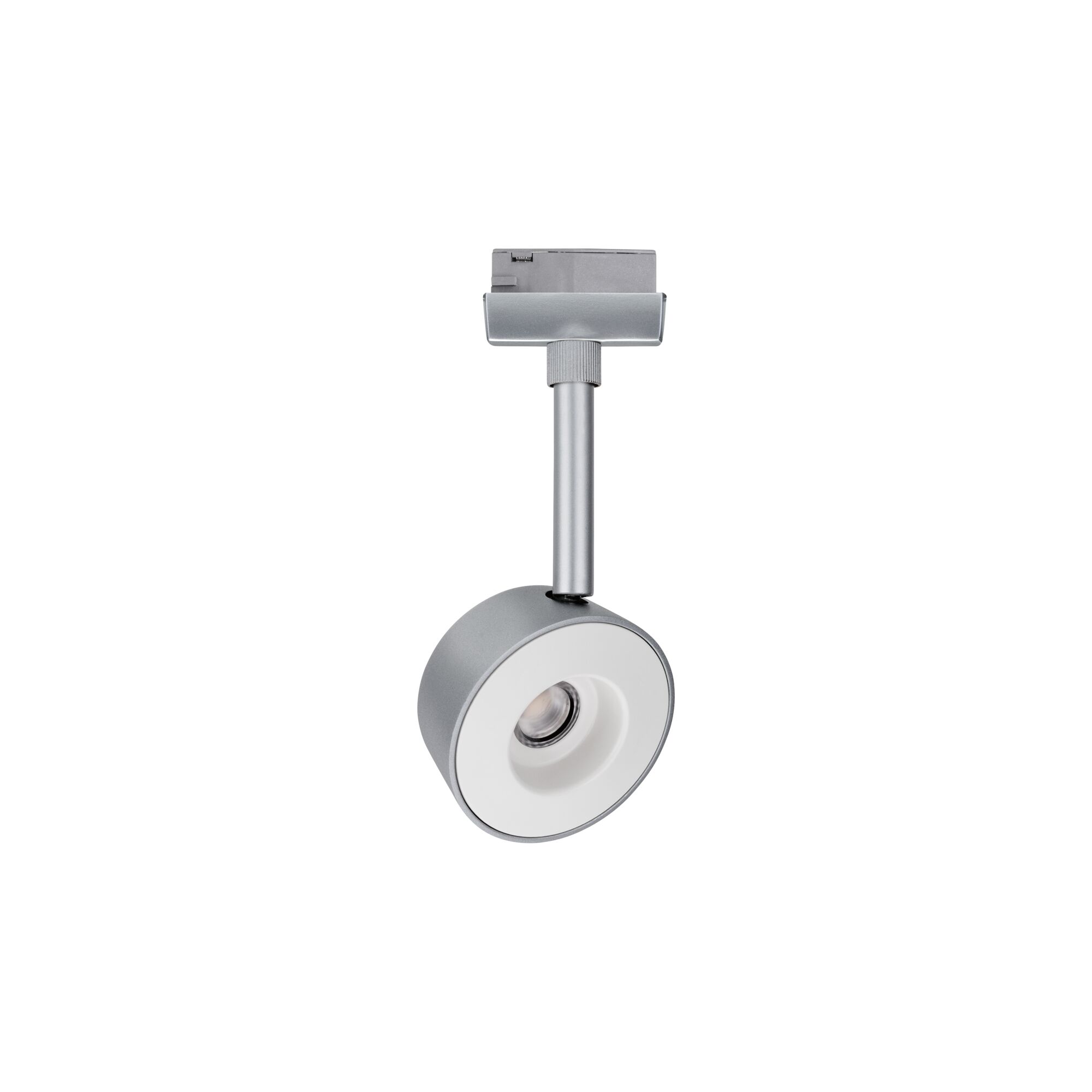 Projecteur LED rond moderne argenté avec anneau intérieur blanc en métal pour rails d'éclairage