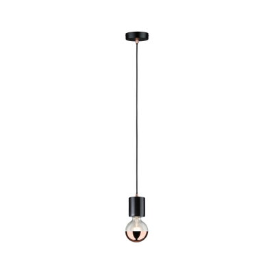 Suspension noire avec douille en cuivre et ampoule semi-transparente pour éclairage intérieur moderne