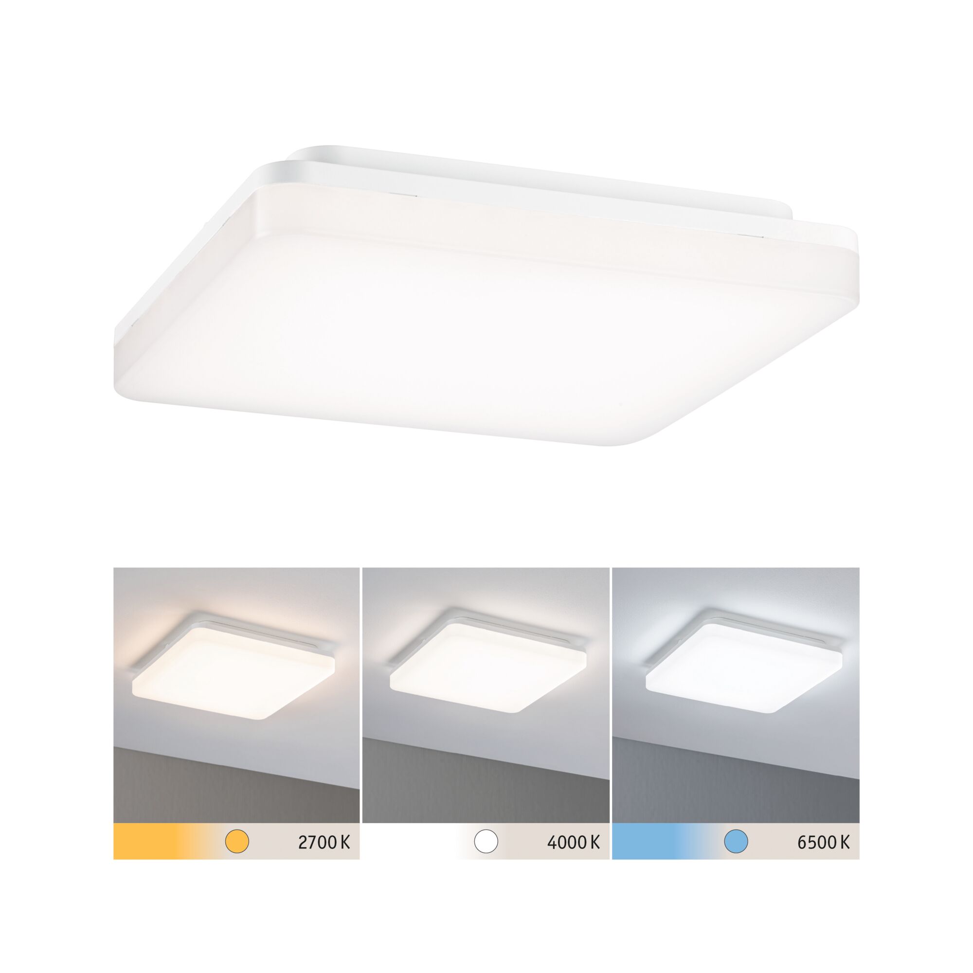 Witte vierkante LED-plafondlamp met instelbare kleurtemperatuur van 2700K tot 6500K voor woonruimtes
