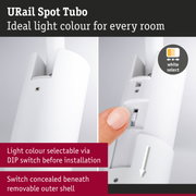 White URail Spot Tubo with DIP switch for light colour selection before installation, modern LED spotlight