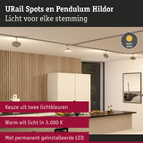 Moderne witte LED-plafondspots met warm wit licht in stijlvolle keuken met houten panelen